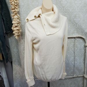 Banana Republic 100% cotton cowl  button neck cream gold buttons